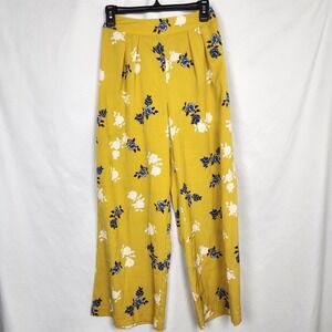 Xhilaration Women's Wide Leg Pants Mustard Yellow Floral Boho XS‎